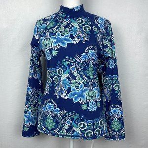 Garnet Hill Blue Floral Peacock Rashguard NWT Sz S